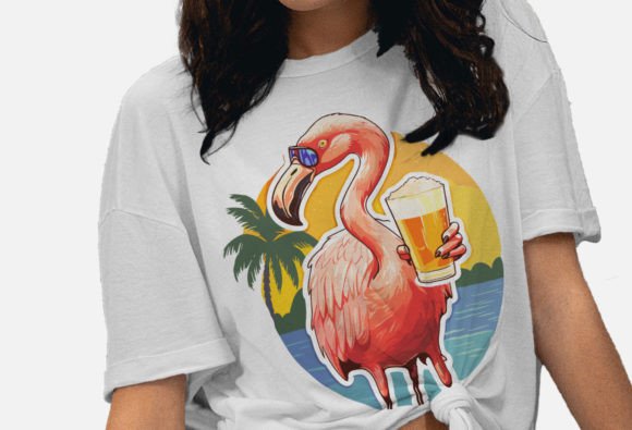 Flamingo Drinking Beer Png: Summer Graphics & T-Shirt Designs